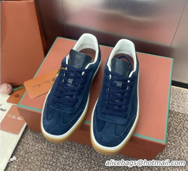 Luxury Cheap Loro Piana Tennis Walk Sneaker in Suede Dark Blue 5080807