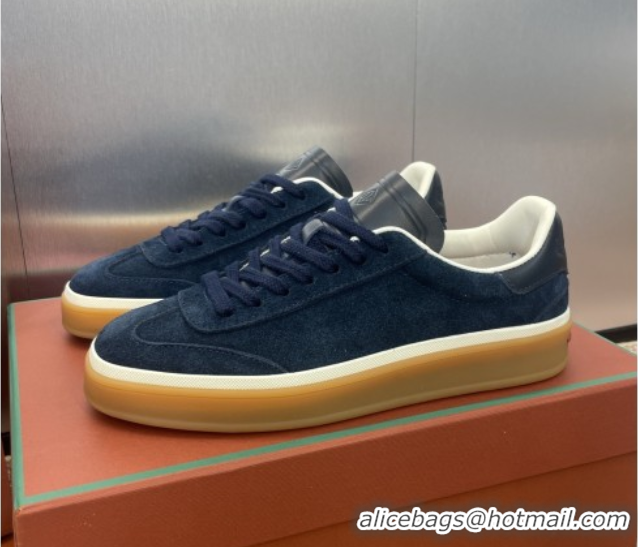 Luxury Cheap Loro Piana Tennis Walk Sneaker in Suede Dark Blue 5080807