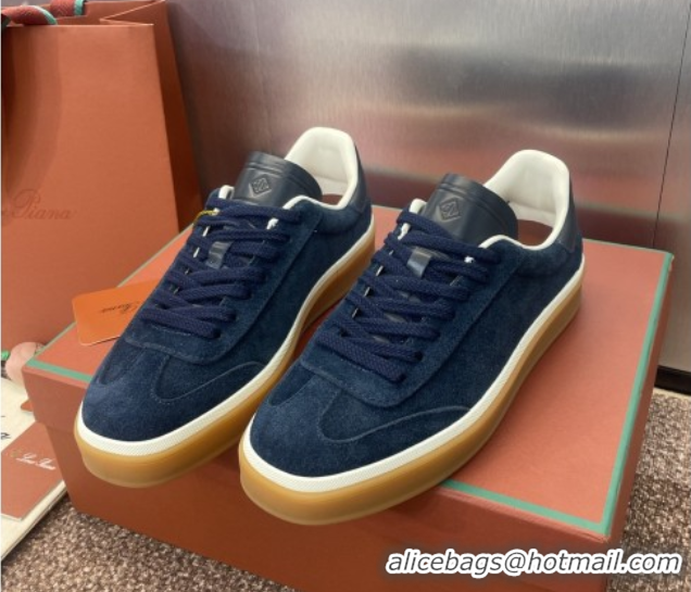 Luxury Cheap Loro Piana Tennis Walk Sneaker in Suede Dark Blue 5080807