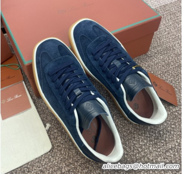 Luxury Cheap Loro Piana Tennis Walk Sneaker in Suede Dark Blue 5080807