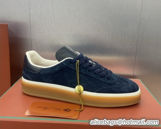 Luxury Cheap Loro Piana Tennis Walk Sneaker in Suede Dark Blue 5080807