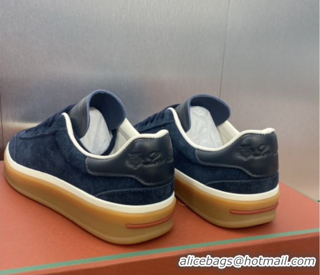 Luxury Cheap Loro Piana Tennis Walk Sneaker in Suede Dark Blue 5080807