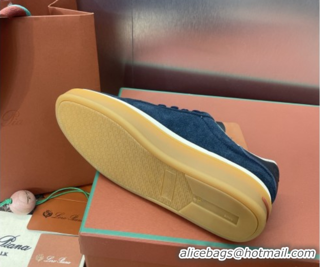 Luxury Cheap Loro Piana Tennis Walk Sneaker in Suede Dark Blue 5080807