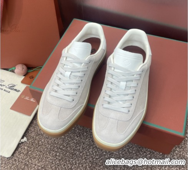 Stylish Loro Piana Tennis Walk Sneaker in Suede White/Light Grey 5080808