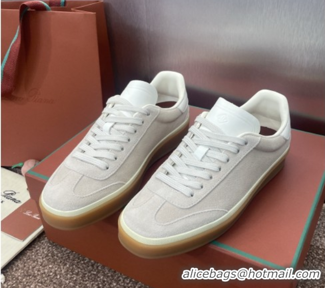 Stylish Loro Piana Tennis Walk Sneaker in Suede White/Light Grey 5080808