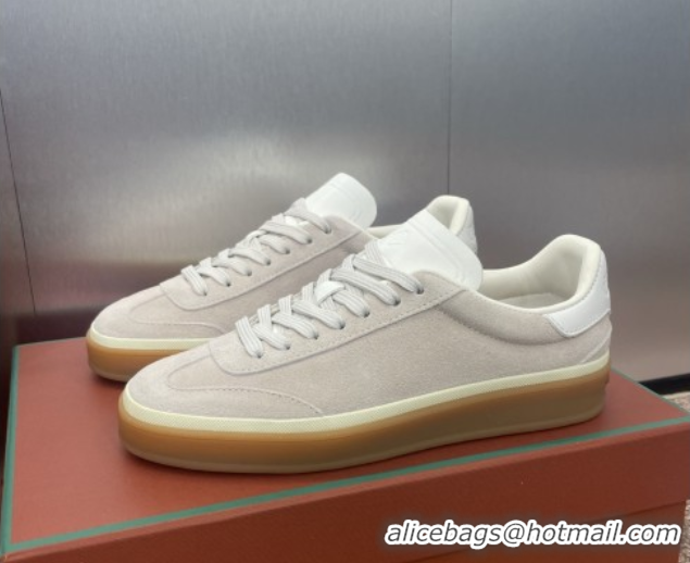 Stylish Loro Piana Tennis Walk Sneaker in Suede White/Light Grey 5080808