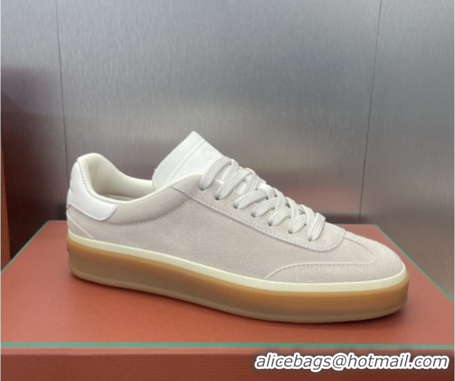 Stylish Loro Piana Tennis Walk Sneaker in Suede White/Light Grey 5080808