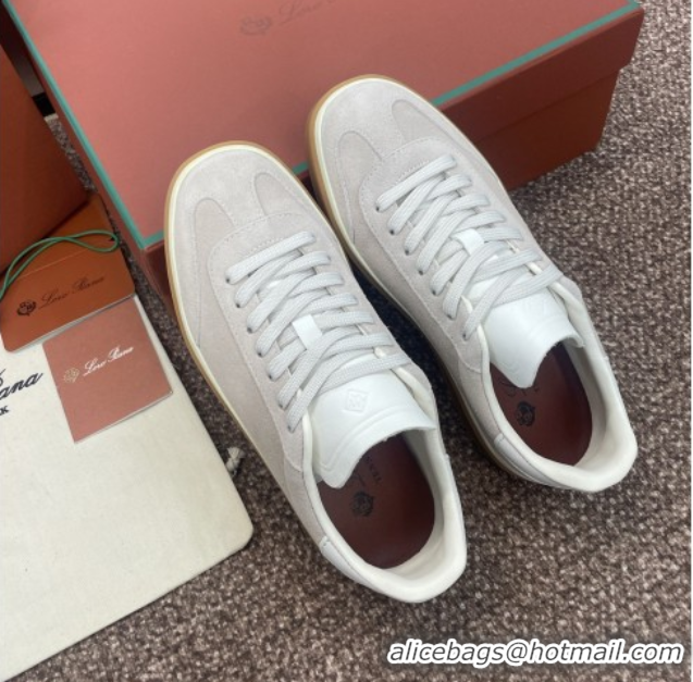 Stylish Loro Piana Tennis Walk Sneaker in Suede White/Light Grey 5080808