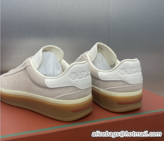 Stylish Loro Piana Tennis Walk Sneaker in Suede White/Light Grey 5080808