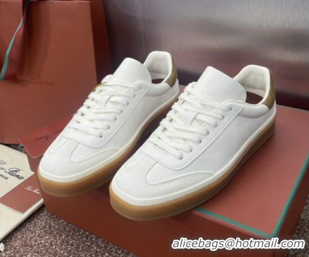 Good Quality Loro Piana Tennis Walk Sneaker in Calfskin White/Brown 5080810