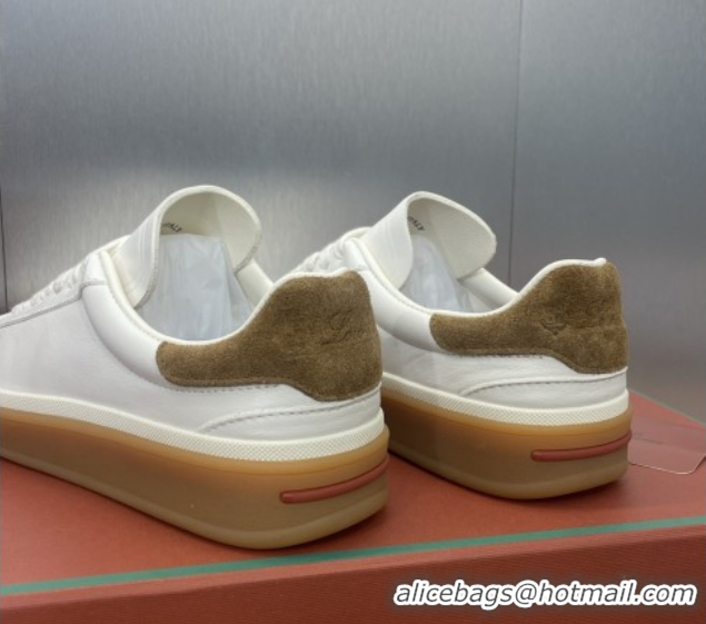 Good Quality Loro Piana Tennis Walk Sneaker in Calfskin White/Brown 5080810