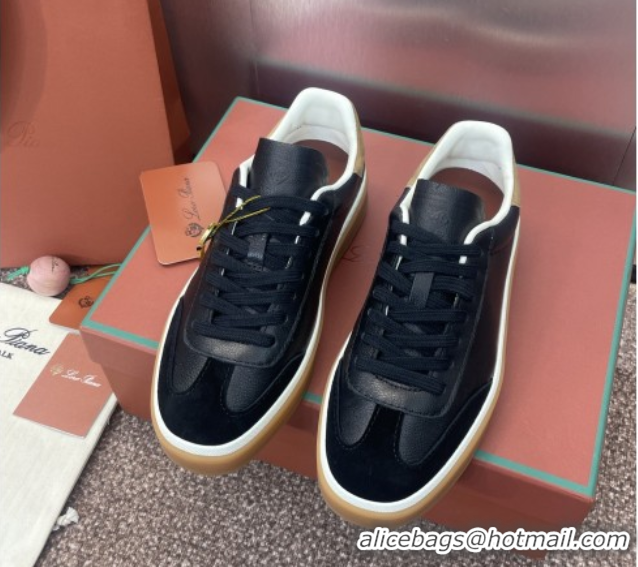 Grade Quality Loro Piana Tennis Walk Sneaker in Calfskin & Suede Black 5080811