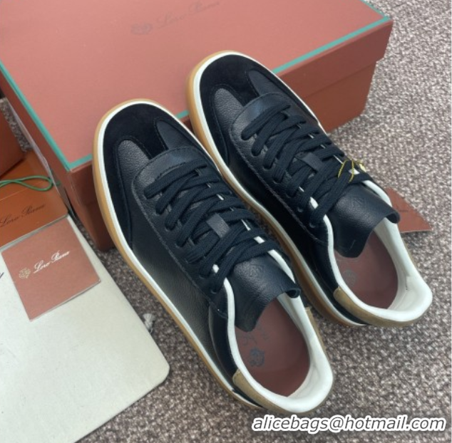 Grade Quality Loro Piana Tennis Walk Sneaker in Calfskin & Suede Black 5080811