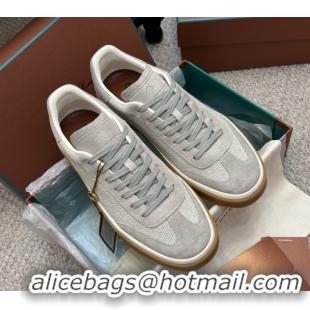 Low Price Loro Piana Tennis Walk Sneaker in Suede & Linen Light Grey 5080813