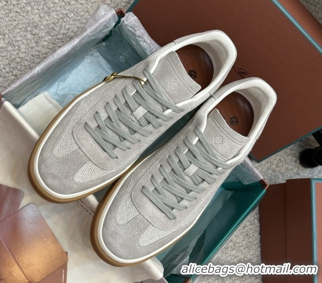Low Price Loro Piana Tennis Walk Sneaker in Suede & Linen Light Grey 5080813