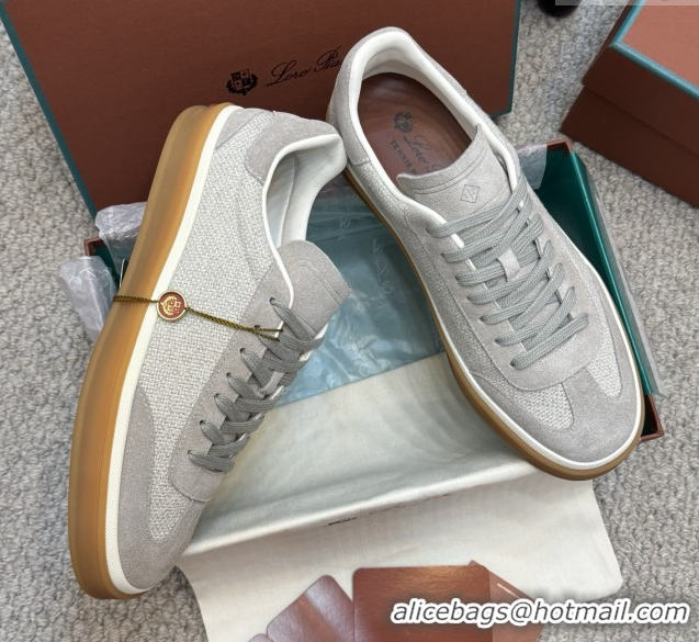 Low Price Loro Piana Tennis Walk Sneaker in Suede & Linen Light Grey 5080813