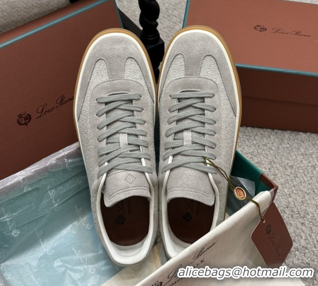Low Price Loro Piana Tennis Walk Sneaker in Suede & Linen Light Grey 5080813