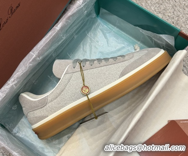 Low Price Loro Piana Tennis Walk Sneaker in Suede & Linen Light Grey 5080813