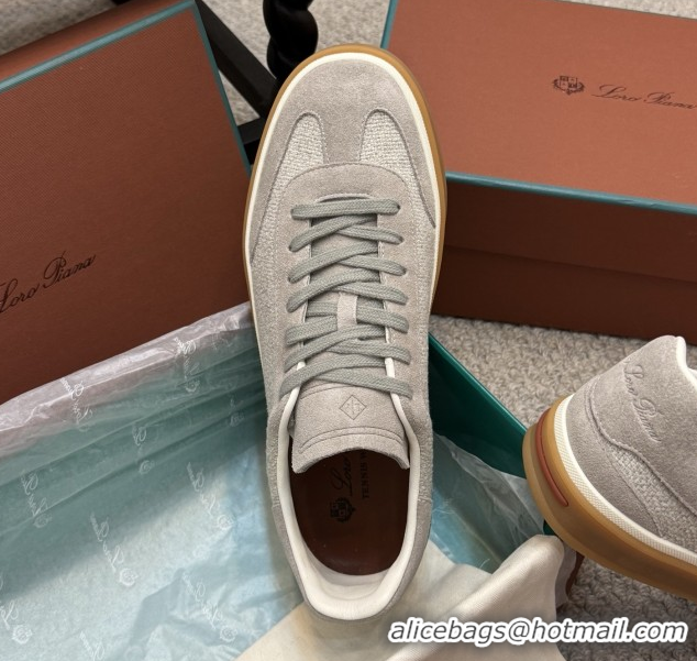 Low Price Loro Piana Tennis Walk Sneaker in Suede & Linen Light Grey 5080813