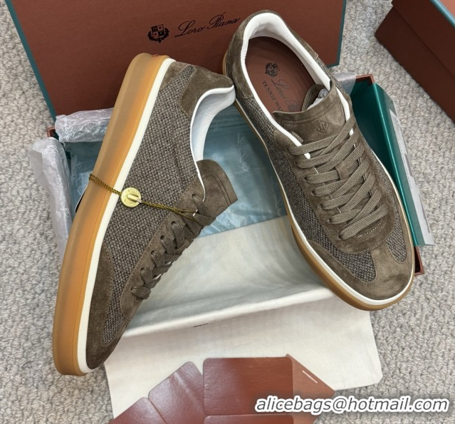 Unique Style Loro Piana Tennis Walk Sneaker in Suede & Linen Brown 5080916