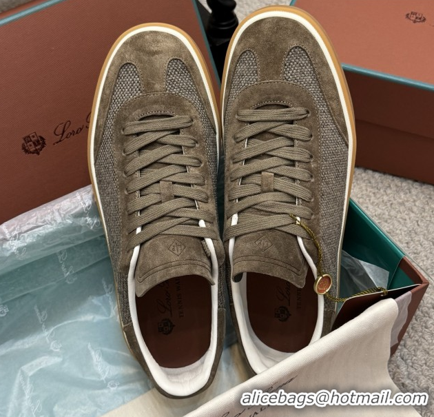 Unique Style Loro Piana Tennis Walk Sneaker in Suede & Linen Brown 5080916