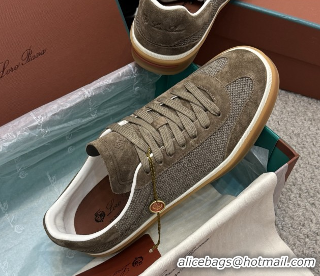 Unique Style Loro Piana Tennis Walk Sneaker in Suede & Linen Brown 5080916