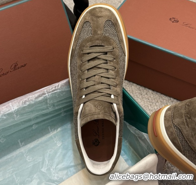 Unique Style Loro Piana Tennis Walk Sneaker in Suede & Linen Brown 5080916