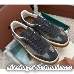Top Grade Loro Piana Tennis Walk Sneaker in Suede & Linen Grey/Black 5080918 