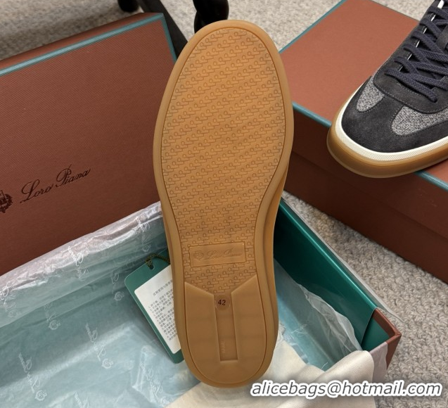 Top Grade Loro Piana Tennis Walk Sneaker in Suede & Linen Grey/Black 5080918 