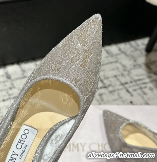 Top Design Jimmy Choo Love Pumps 8.5cm in Shiny Lace Grey 2025 JC070801
