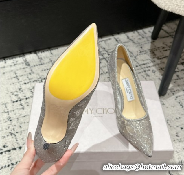 Top Design Jimmy Choo Love Pumps 8.5cm in Shiny Lace Grey 2025 JC070801