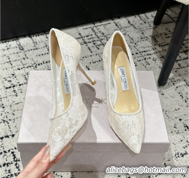 Best Product Jimmy Choo Love Pumps 8.5cm in Shiny Lace White 2025 JC070801