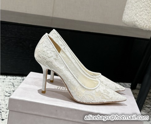 Best Product Jimmy Choo Love Pumps 8.5cm in Shiny Lace White 2025 JC070801