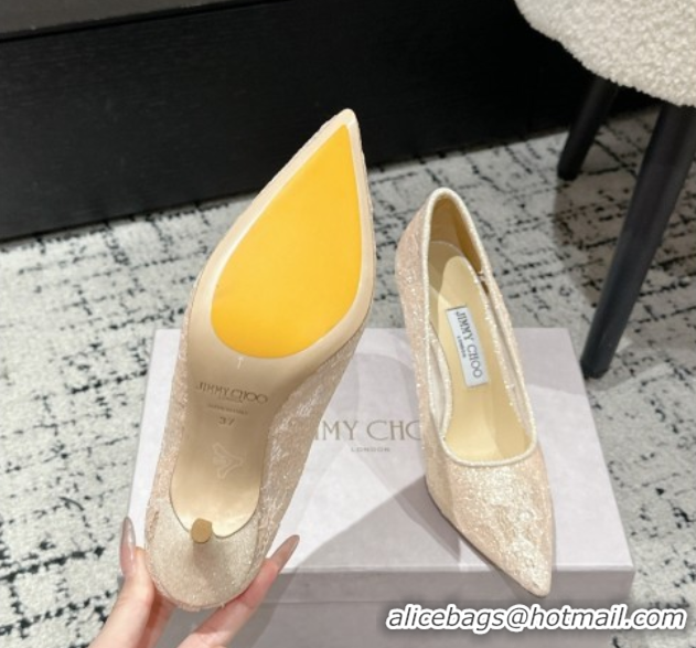 Best Grade Jimmy Choo Love Pumps 8.5cm in Shiny Lace Nude 2025 JC070801