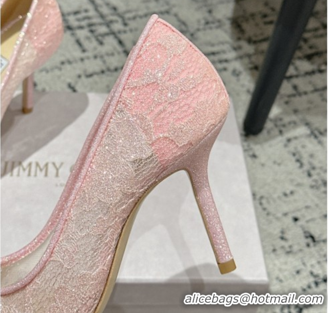 Good Quality Jimmy Choo Love Pumps 8.5cm in Shiny Lace Pink 2025 JC070801
