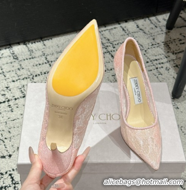 Good Quality Jimmy Choo Love Pumps 8.5cm in Shiny Lace Pink 2025 JC070801