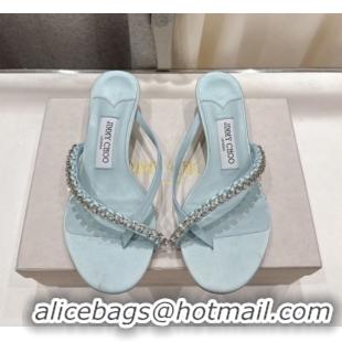 Best Product Jimmy Choo Dila Heel Slides Sandal 5.5cm in Woven Satin and Strass Blue 0708111