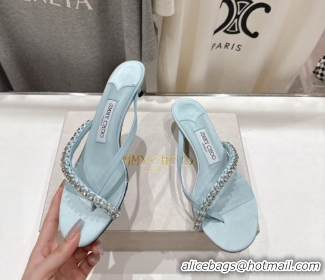 Best Product Jimmy Choo Dila Heel Slides Sandal 5.5cm in Woven Satin and Strass Blue 0708111