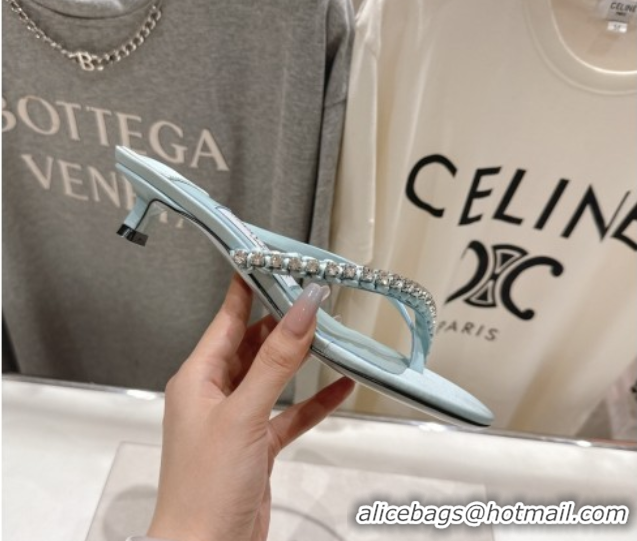Best Product Jimmy Choo Dila Heel Slides Sandal 5.5cm in Woven Satin and Strass Blue 0708111