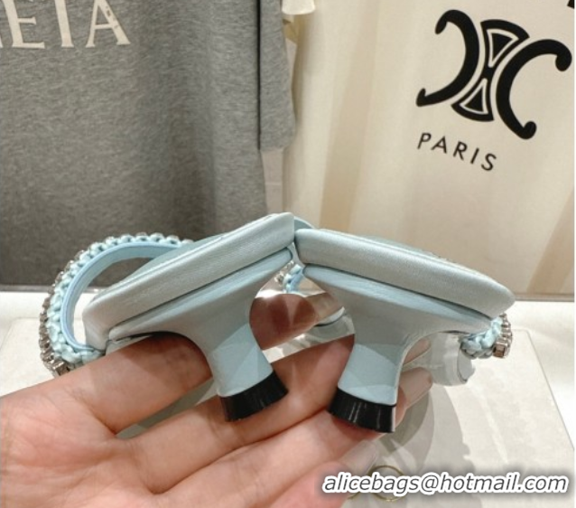 Best Product Jimmy Choo Dila Heel Slides Sandal 5.5cm in Woven Satin and Strass Blue 0708111