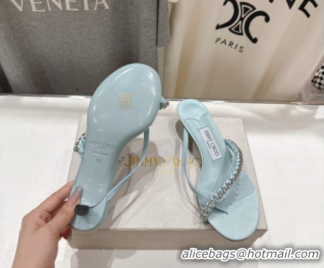 Best Product Jimmy Choo Dila Heel Slides Sandal 5.5cm in Woven Satin and Strass Blue 0708111