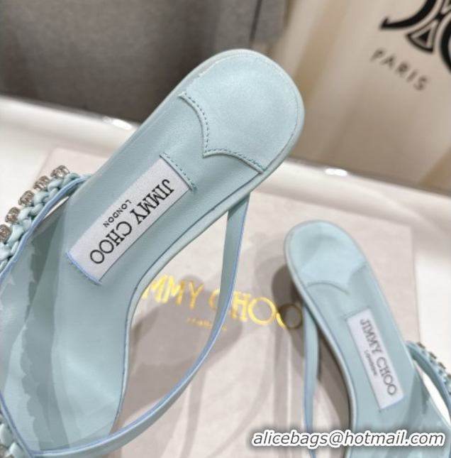Best Product Jimmy Choo Dila Heel Slides Sandal 5.5cm in Woven Satin and Strass Blue 0708111