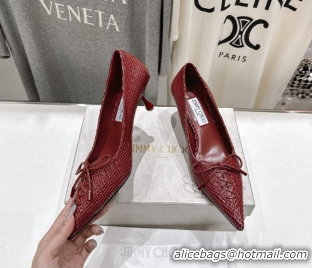 Perfect Jimmy Choo Scarlett 50 Pumps in Elaphe Print Leather Deep Red 5071701