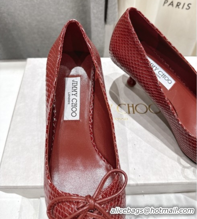 Perfect Jimmy Choo Scarlett 50 Pumps in Elaphe Print Leather Deep Red 5071701