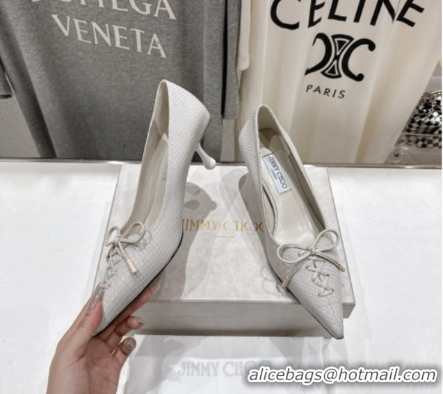 Pretty Style Jimmy Choo Scarlett 50 Pumps in Elaphe Print Leather White 071904