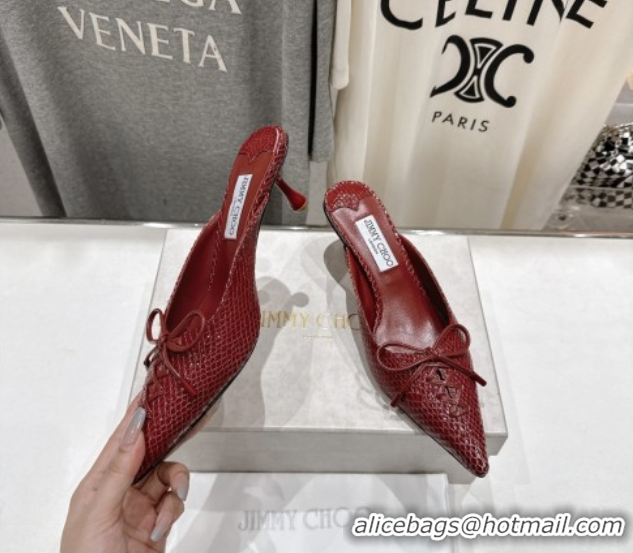 Buy Luxury Jimmy Choo Scarlett 50 Mules in Elaphe Print Leather Red 5071906
