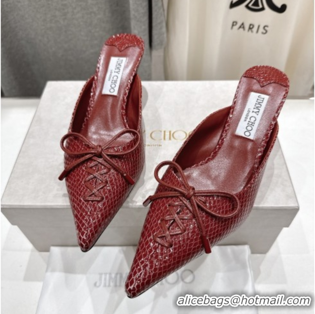Buy Luxury Jimmy Choo Scarlett 50 Mules in Elaphe Print Leather Red 5071906