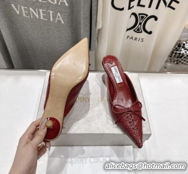 Buy Luxury Jimmy Choo Scarlett 50 Mules in Elaphe Print Leather Red 5071906
