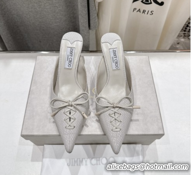 Durable Jimmy Choo Scarlett 50 Mules in Elaphe Print Leather White 5071907