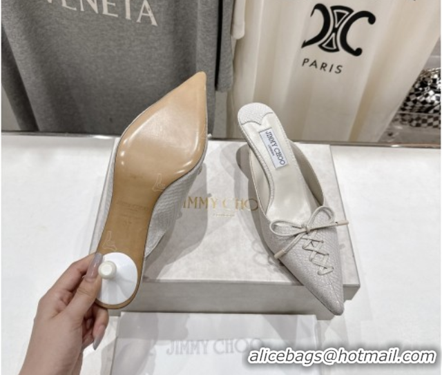 Durable Jimmy Choo Scarlett 50 Mules in Elaphe Print Leather White 5071907